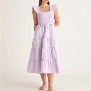 QUINCE | 100% Organic Cotton Poplin Smocked Midi Dress | Lavender | XL